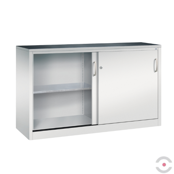 Szafa warsztatowa M, 2 półki, mata, drzwi przesuwne, ścianka działowa, W*S*G 1000*1600*500 mm, szary