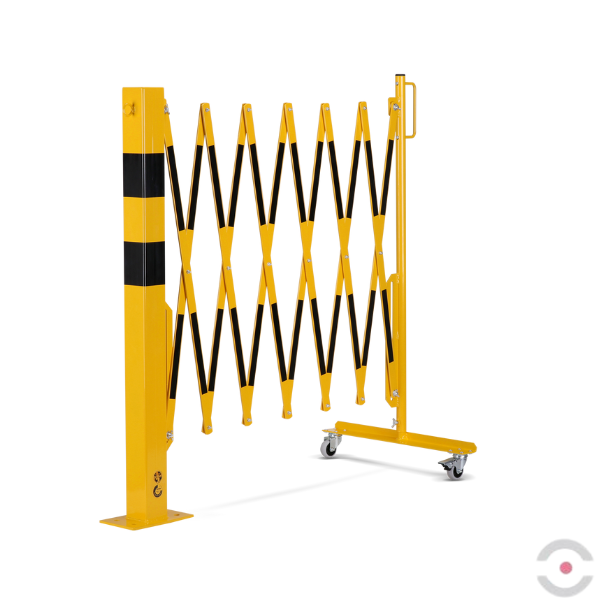 Bariera nożycowa, dł. 3600 mm, słupek 70x70 mm, kółka, czarny/żółty