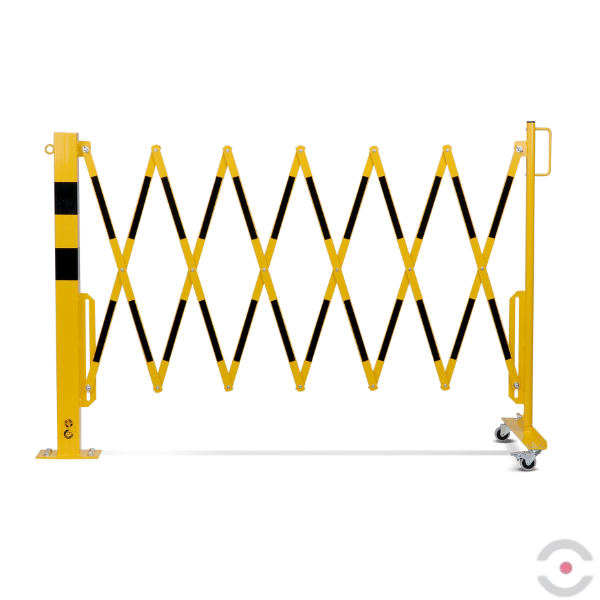 Bariera nożycowa, dł. 4000 mm, słupek 70x70 mm, kółka, czarny/żółty