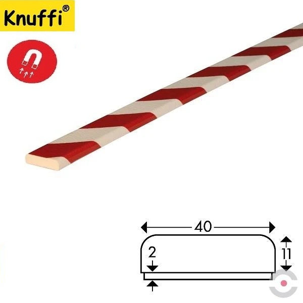 Elastyczny profil ostrzegawczo-ochronny Knuffi, typ F, magnetyczny, biały/czerwony, 1000 mm
