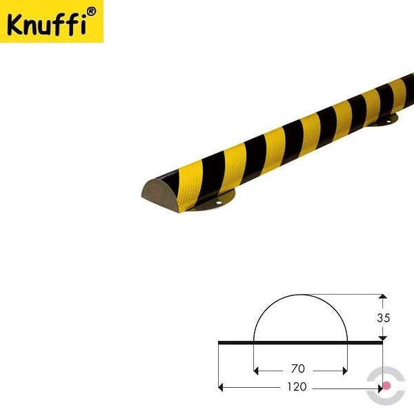 Elastyczny profil ostrzegawczo-ochronny Knuffi, typ C+, naścienny, żółty/czarny, odblaskowy, 1000 mm