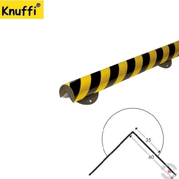 Elastyczny profil ostrzegawczo-ochronny Knuffi, typ A+, z kątownikiem, żółty/czarny, odblaskowy, 1000 mm