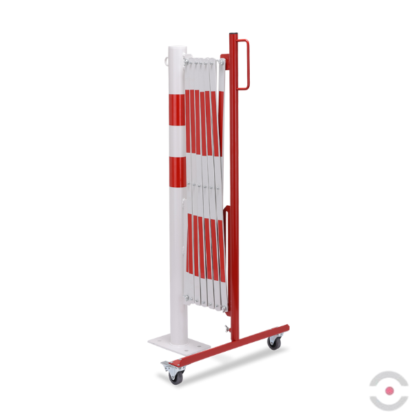 Bariera nożycowa, dł. 4000 mm, słupek śr. 60 mm, kółka, czerwony/biały
