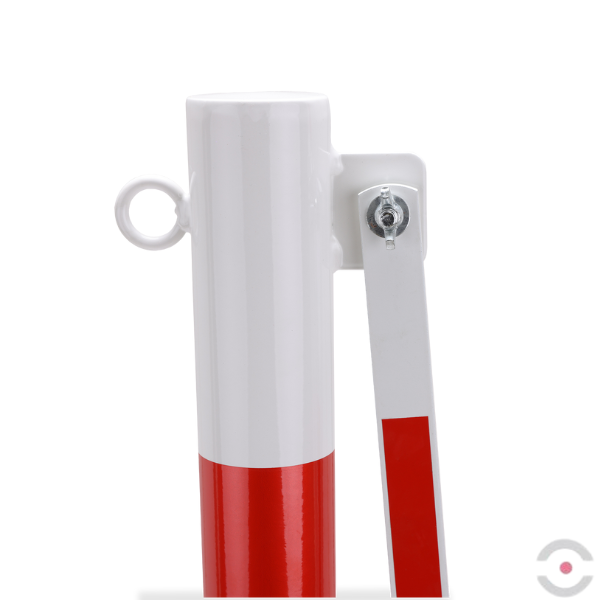 Bariera nożycowa, dł. 4000 mm, słupek śr. 60 mm, kółka, czerwony/biały