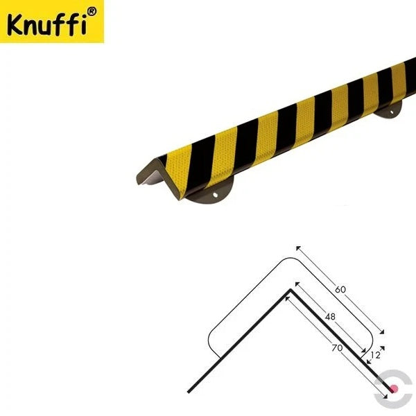 Elastyczny profil ostrzegawczo-ochronny Knuffi, typ H+, naścienny, żółty/czarny, odblaskowy, 1000 mm