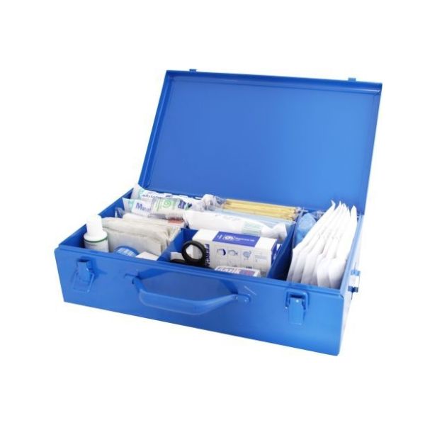 Zestaw pierwszej pomocy HACCP typ A, stalowa walizka, kolor niebieski