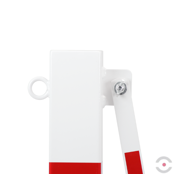 Bariera nożycowa, dł. 3600 mm, słupek 70x70 mm, kółka, czerwony/biały