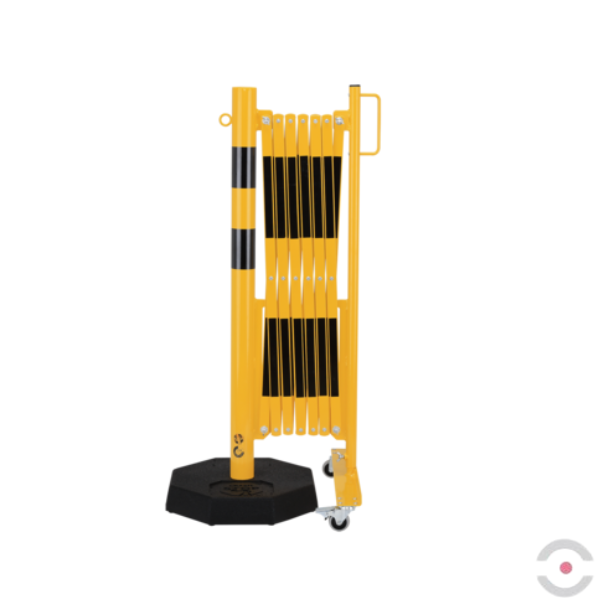 Bariera nożycowa, dł. 3600 mm, słupek przestawny śr. 60 mm, kółka, czarny/żółty