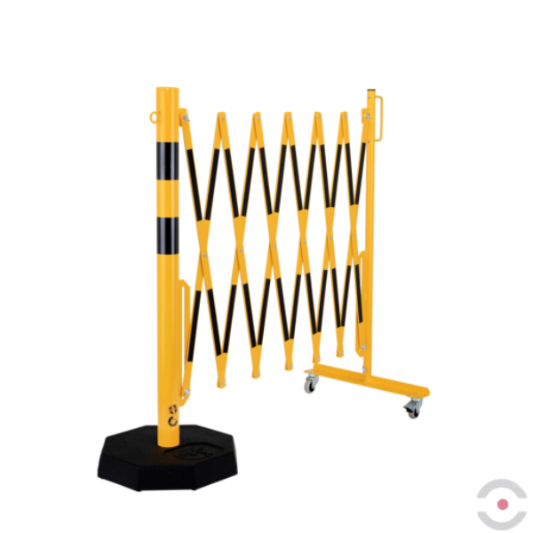 Bariera nożycowa, dł. 3600 mm, słupek przestawny śr. 60 mm, kółka, czarny/żółty