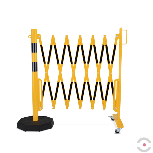 Bariera nożycowa, dł. 3600 mm, słupek przestawny śr. 60 mm, kółka, czarny/żółty