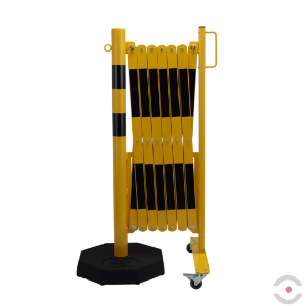 Bariera nożycowa, dł. 4000 mm, słupek przestawny śr. 60 mm, kółka, czarny/żółty