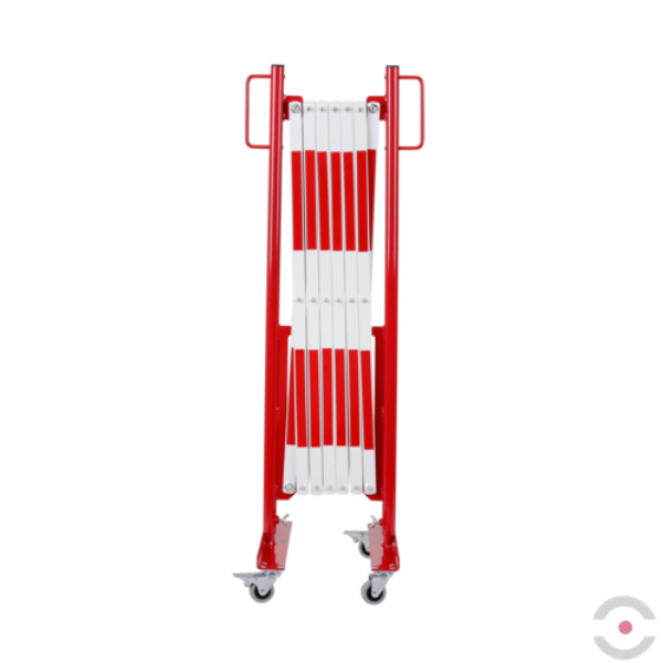 Bariera nożycowa, dł. 3600 mm, kółka, czerwony/biały