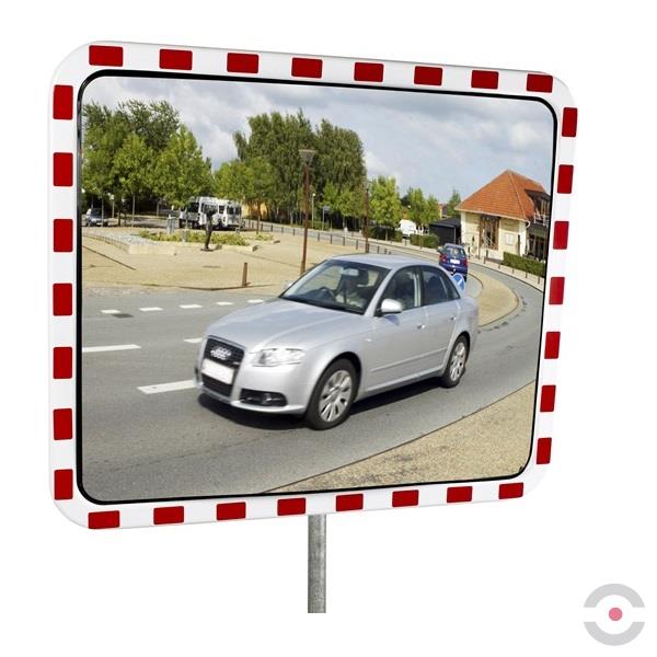 Lustro drogowe TRAFFIC TM, poliwęglan, prostokątne 40*60 cm, biało-czerwona rama
