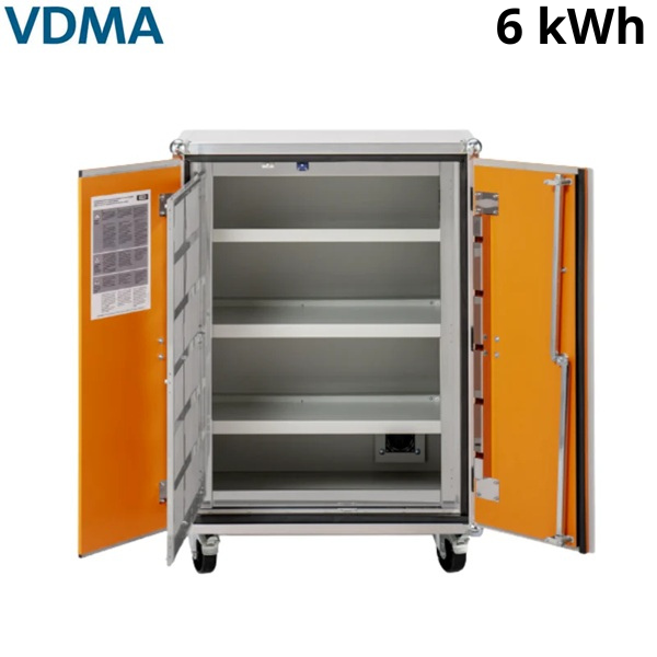 Szafa zabezpieczająca Topserw BATT M, składowanie baterii i akumulatorów, 3 półki, kółka, 8/10, (VDMA 24994)