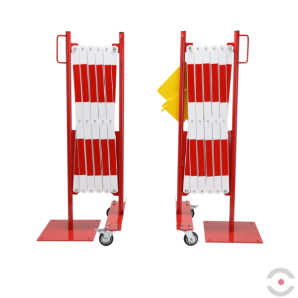 Zestaw 2 szt. Bariera nożycowa, dł. 2*2000 mm, słupek, kółka, czerwony/biały