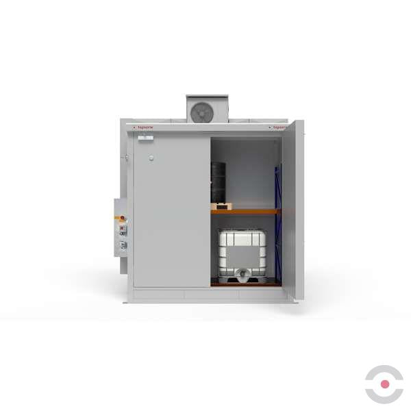 Magazyn ognioodporny Topserw, REI120, 2 poziomy/1 segment, 4*1000 l KTC/IBC, 1*1000 l, 1*drzwi dwuskrzydłowe