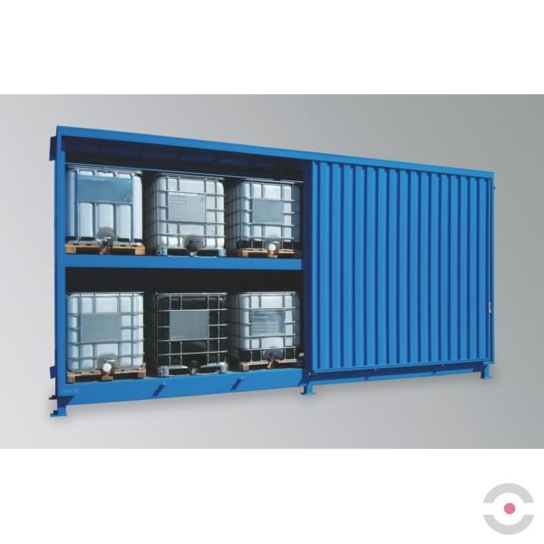 Magazyn substancji niebezpiecznych nieizolowany Topserw,  WSC 2 poziomy/2 segmenty, 12*1000 l KTC/IBC, jednostronny, 1*drzwi przesuwne