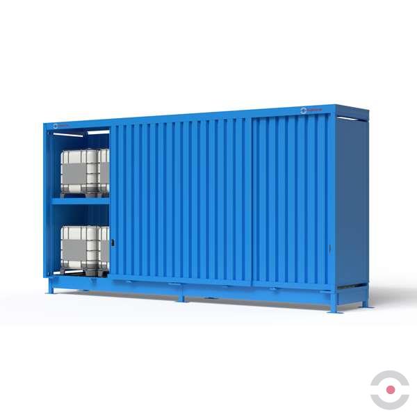 Magazyn substancji niebezpiecznych nieizolowany Topserw,  WSC 2 poziomy/2 segmenty, 12*1000 l KTC/IBC, jednostronny, 1*drzwi przesuwne