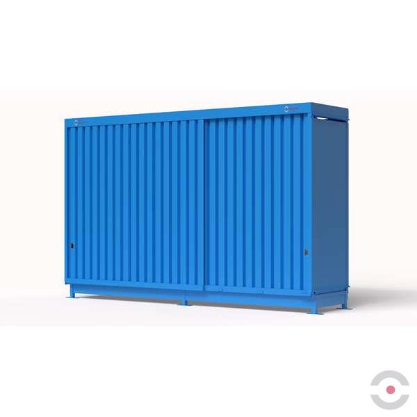 Magazyn substancji niebezpiecznych nieizolowany Topserw, WSC 2 poziomy/2 segmenty, 8*1000 l KTC/IBC, jednostronny, 1*drzwi przesuwne, dwumodułowy