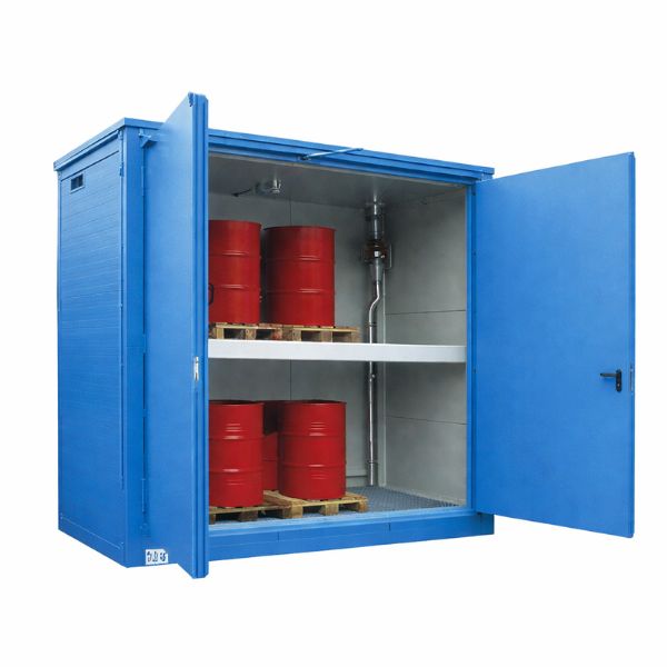 Magazyn ognioodporny Topserw, EI90, 2 poziomy/1 segment, 4*1000 l KTC/IBC, 1*1000 l, 1*drzwi dwuskrzydłowe