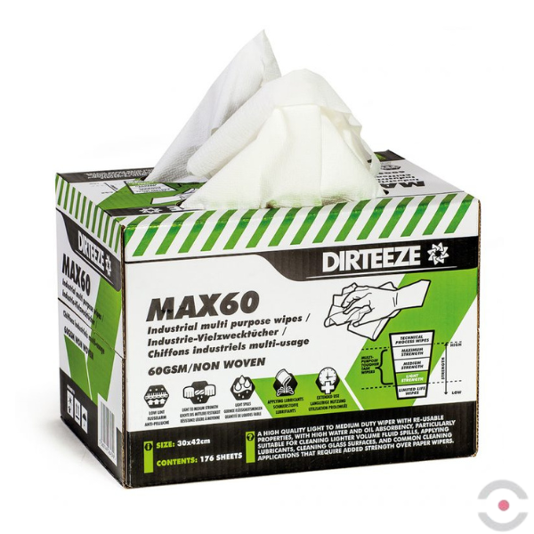 Ściereczka czyszcząca, włókninowa DIRTEEZE MAX60, 30*40 cm, pudełko dozujące, 176 szt.