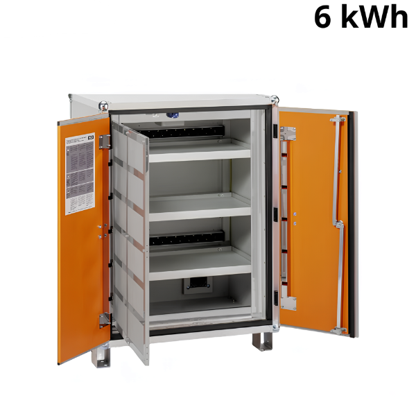 Szafa zabezpieczająca Topserw BATT M, ładowanie akumulatorów, 230V, 3 półki, 18 gniazd, nóżki, Premium 8/10, (VDMA 24994)