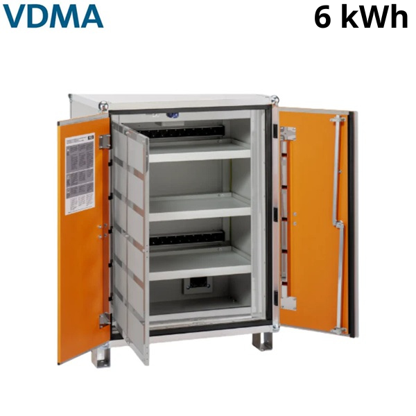 Szafa zabezpieczająca Topserw BATT M, ładowanie akumulatorów, 230V, 3 półki, 18 gniazd, nóżki, Premium 8/10, (VDMA 24994)