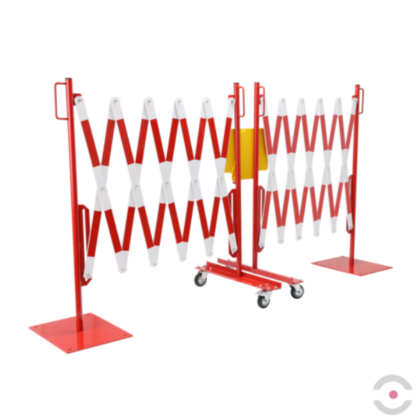 Zestaw 2 szt. Bariera nożycowa, dł. 2*2000 mm, słupek, kółka, czerwony/biały