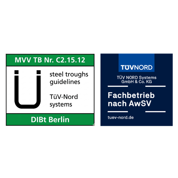 Magazyn ognioodporny Topserw, EI90, 2 poziomy/2 segmenty, 12*1000 l KTC/IBC lub 32*200 l beczka, 2*1000 l, drzwi przesuwne