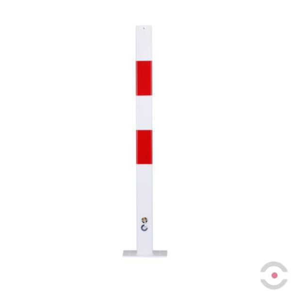 Słupek stalowy, kwadrat. 70*70 mm, do podłogi, niski, ocynkow. malow. biały/czerwony