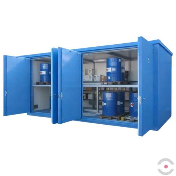 Magazyn ognioodporny Topserw, EI90, 2 poziomy/2 segmenty, 32*200 l beczka/paleta, 2*450 l, 2*drzwi dwuskrzydłowe