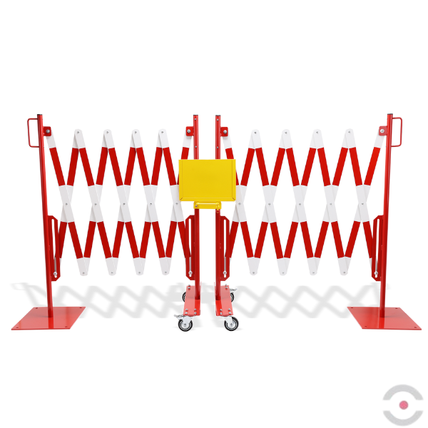 Zestaw 2 szt. Bariera nożycowa, dł. 2*2000 mm, słupek, kółka, czerwony/biały