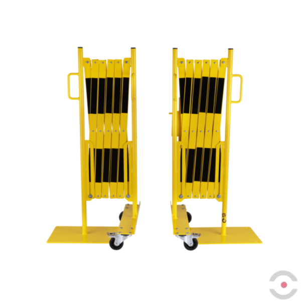 Zestaw 2 szt. Bariera nożycowa, dł. 2*2000 mm, słupek, kółka, czarny/żółty