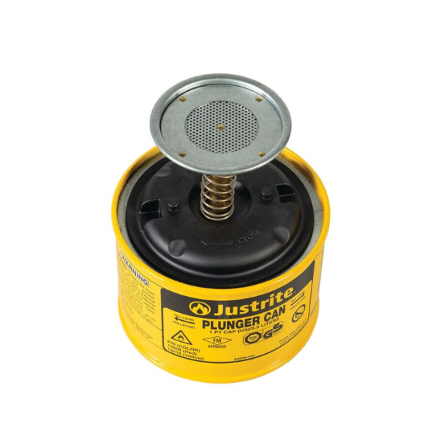 Pojemnik zabezpieczający Justrite stalowy, tłokowy do czyszczenia, 0.5 l, żółty