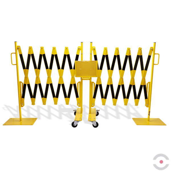 Zestaw 2 szt. Bariera nożycowa, dł. 2*2000 mm, słupek, kółka, czarny/żółty