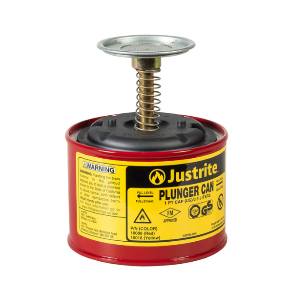 Pojemnik zabezpieczający Justrite stalowy, tłokowy do czyszczenia, 0.5 l, czerwony