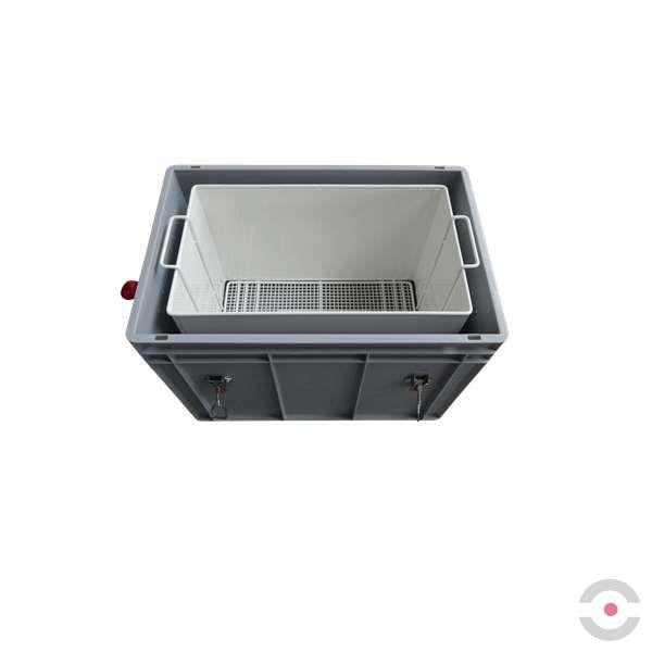 Plastikowy pojemnik transportowy Premium XS-BOX Low, 17 l, stały kosz, 8*wypełniacz +2kg PyroBubbles