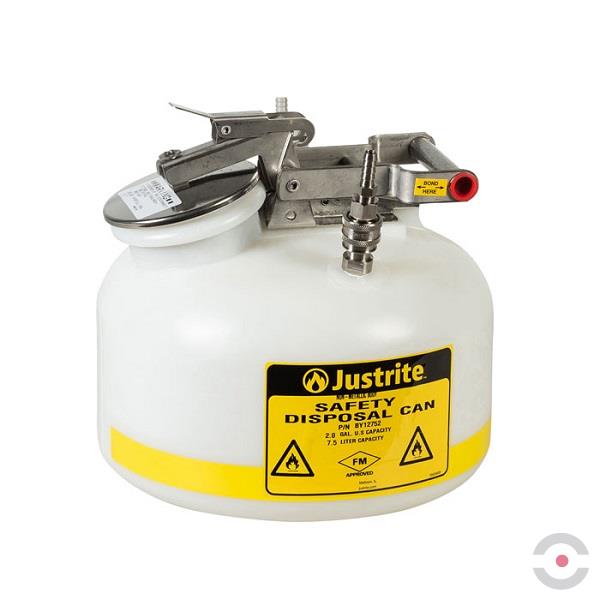 Pojemnik polietylenowy Justrite do zbierania odpadów HPLC, okrągły 7.5 l, złącze 1 SN, złącze 2 PN, biały