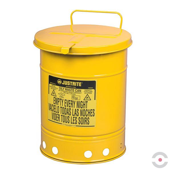 Pojemnik zabezpieczający Justrite stalowy na odpady olejowe, dźwignia ręczna, 80 l, żółty