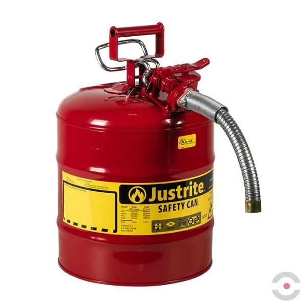 Pojemnik zabezpieczający Justrite stalowy na płyny łatwopalne Typ II, wąż spustowy 25 mm, 19 l, czerwony