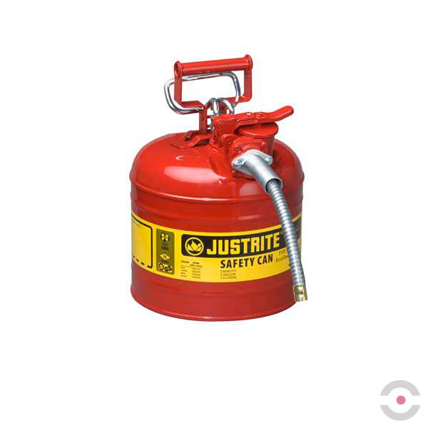Pojemnik zabezpieczający Justrite stalowy na płyny łatwopalne, wąż spustowy, 7,5 l, czerwony