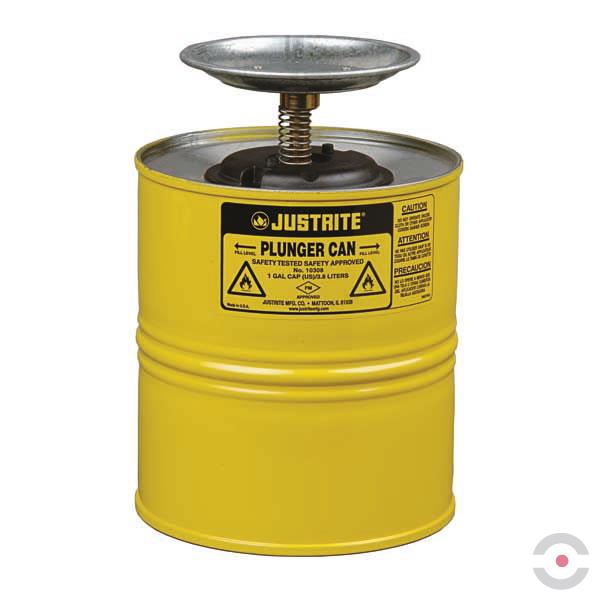 Pojemnik zabezpieczający Justrite stalowy, tłokowy do czyszczenia, 4 l, żółty