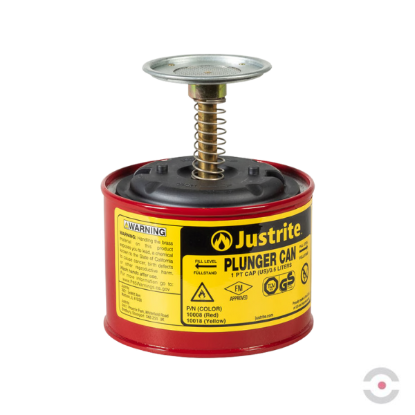 Pojemnik zabezpieczający Justrite stalowy, tłokowy do czyszczenia, 0.5 l, czerwony