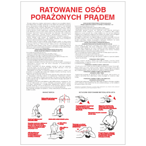 Instrukcja ratowania osób porażonych prądem elektrycznym 330x450 mm