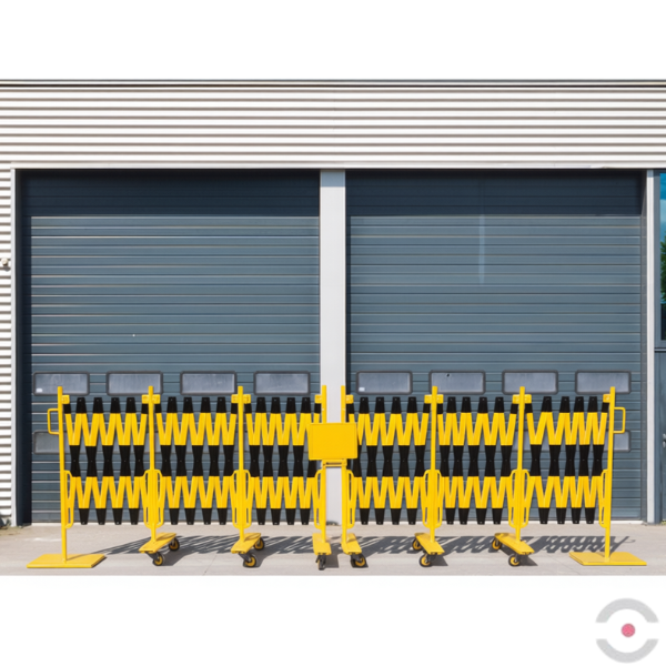 Zestaw 2 szt. Bariera nożycowa dł. 2*8000 mm, słupek, kółka, czarny/żółty