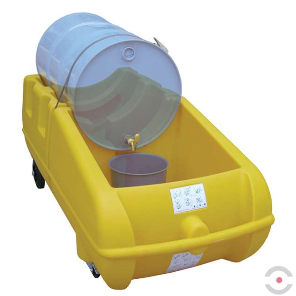 Mobilne stanowisko robocze, polietylenowe Topserw 250 l, beczka 1*200 l, żółty, DRUM TROLLEY