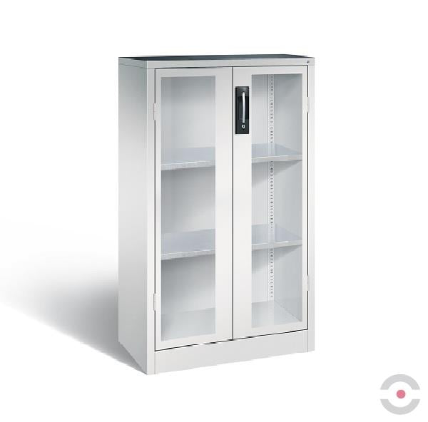 Szafa warsztatowa, mata, 2 półki, szer. 930 mm, gł. 500 mm, szara, szklane drzwi