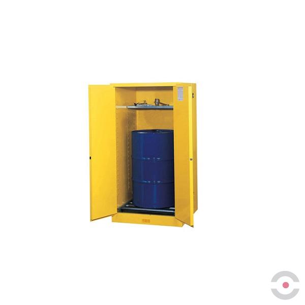 Szafa zabezpieczająca beczka/pion/rolki 1*200 l, zamknięcie ręczne, na materiały łatwopalne, 2-drzwiowa, żółty
