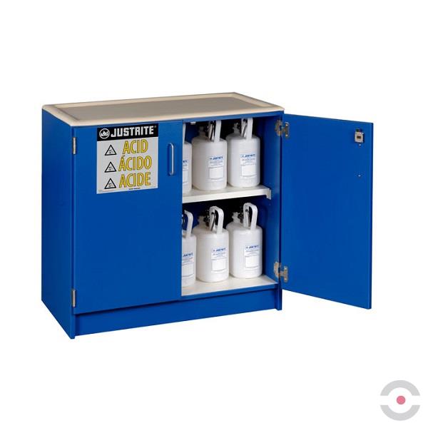 Szafa zabezpieczająca (kwasy, zasady) Justrite BENCH WOOD M, 90 l, 2-drzwiowa ZR, 1 półka, niebieski