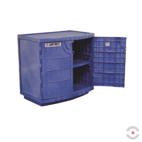 Szafa zabezpieczająca, polietylenowa HDPE, zamknięcie ręczne, na materiały korozyjne, 2-drzwiowa, 2 półki, niebieski, EU
